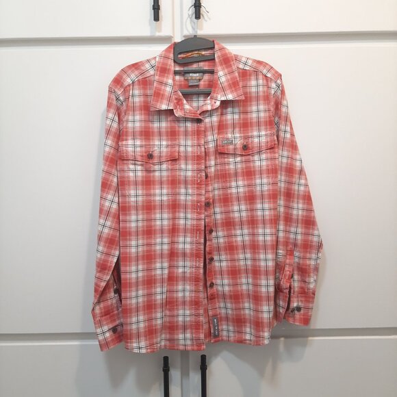 Ariat Rebar Durastretch Work Shirt Cranberry Orange Brown Plaid Sz XL - Picture 2 of 9